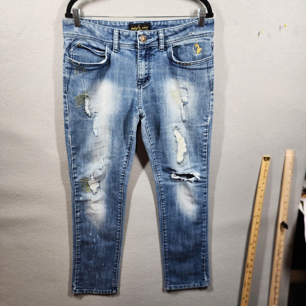 Vintage Baby Phat Jeans Womens 11 Blue Distressed Skinny Embroidered Stud‎ Logo